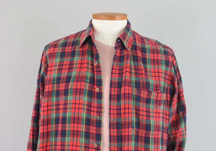 90s Flannel Red Plaid Long Sleeve Shirt Claybrooke Men's Large