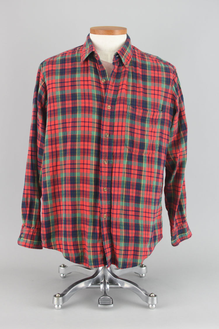 90s Flannel Red Plaid Long Sleeve Shirt Claybrooke Men's Large