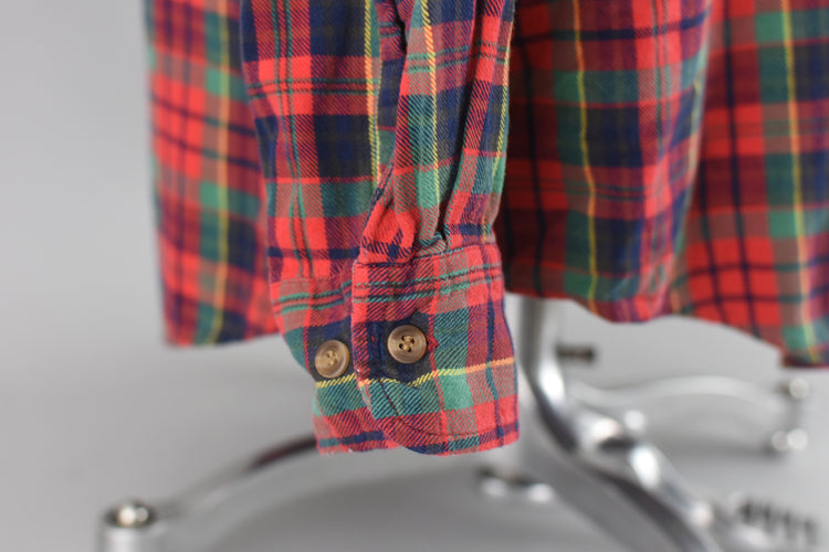 90s Flannel Red Plaid Long Sleeve Shirt Claybrooke Men's Large