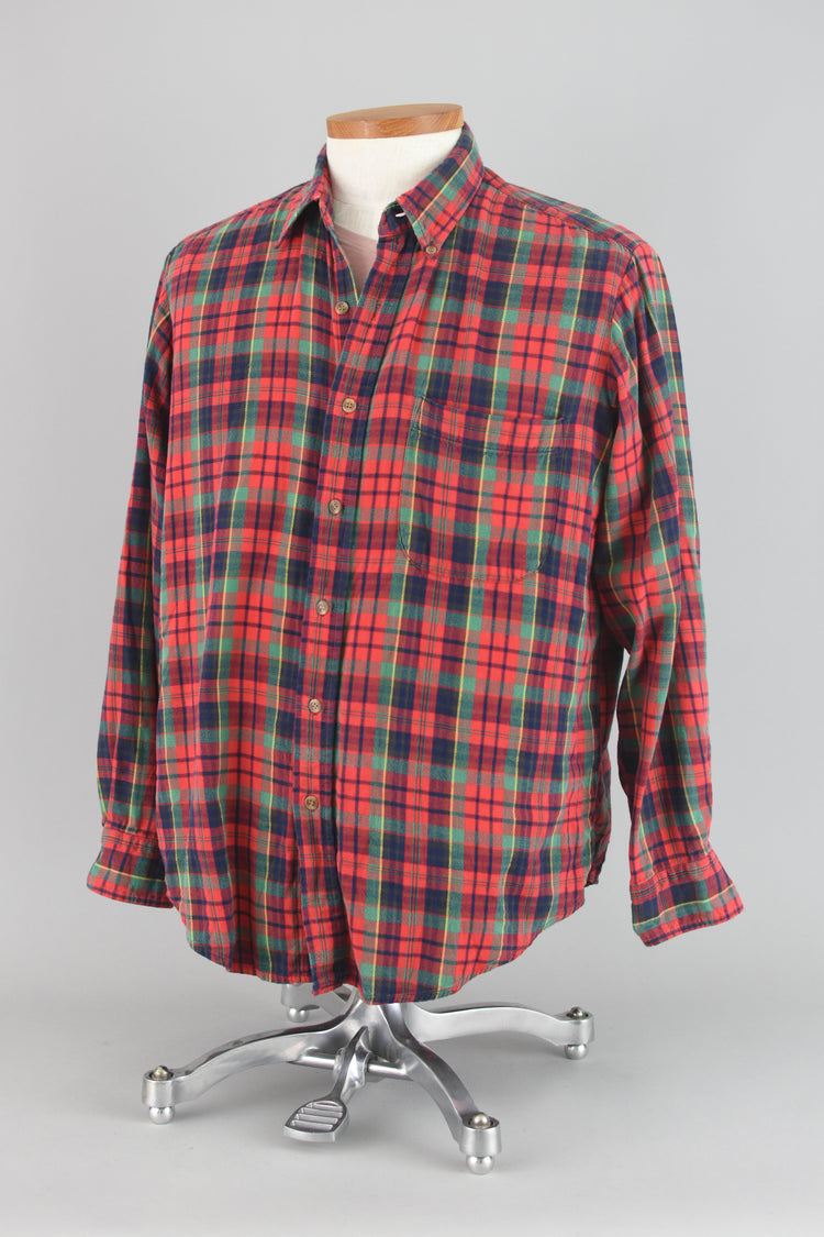 90s Flannel Red Plaid Long Sleeve Shirt Claybrooke Men's Large