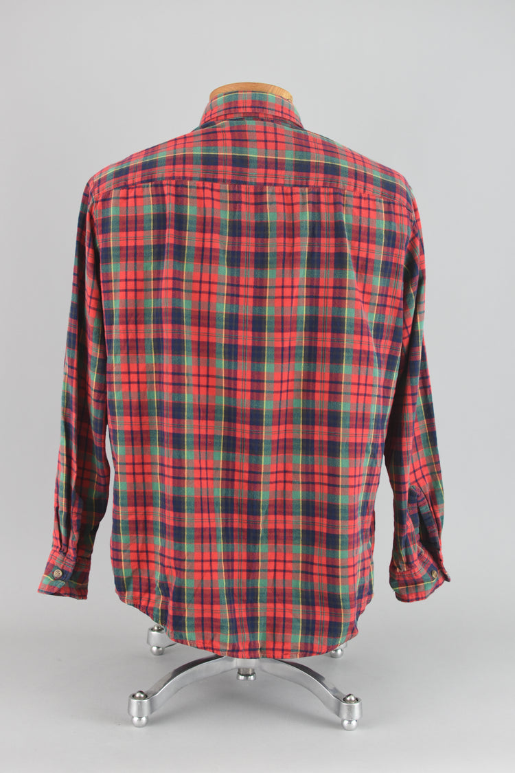 90s Flannel Red Plaid Long Sleeve Shirt Claybrooke Men's Large