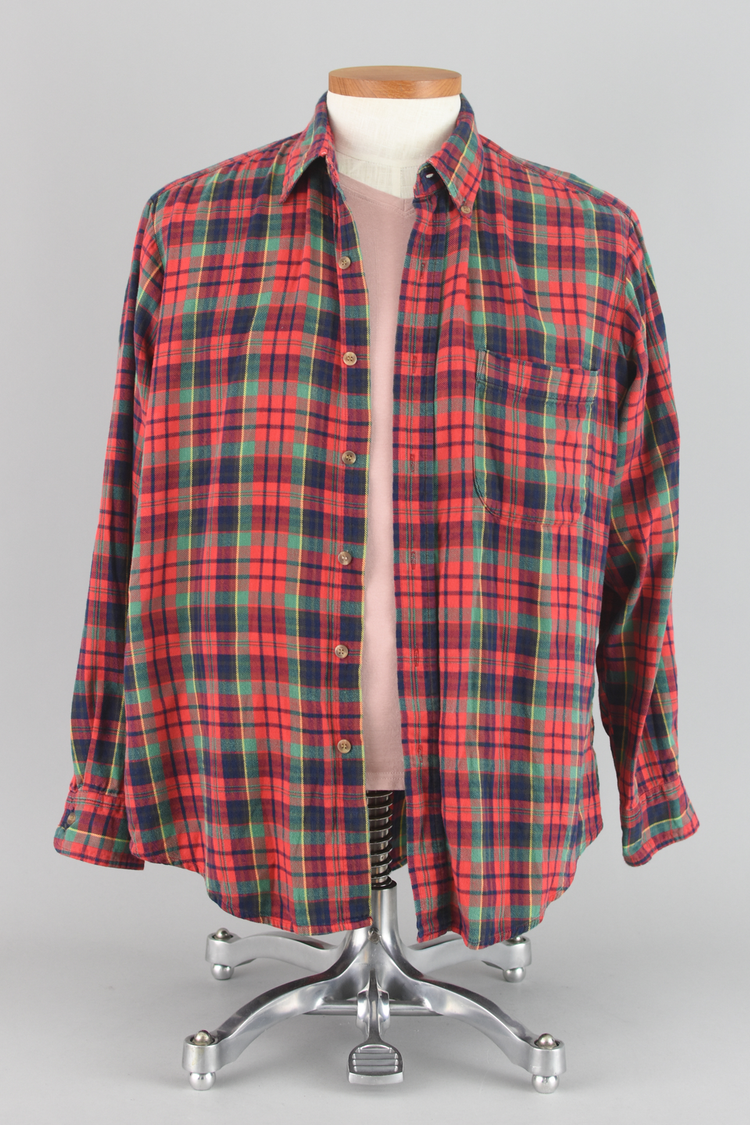 90s Flannel Red Plaid Long Sleeve Shirt Claybrooke Men's Large