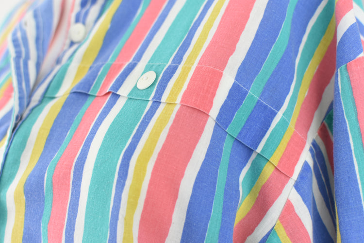 80s Retro Short Sleeve Colorful Striped Shirt Size 12