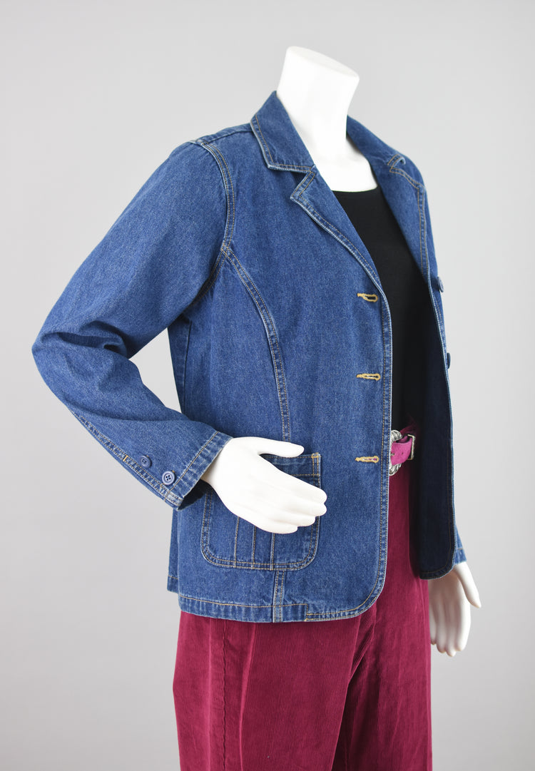 Y2K Denim & Co Jean Jacket with Pockets, Women's Medium