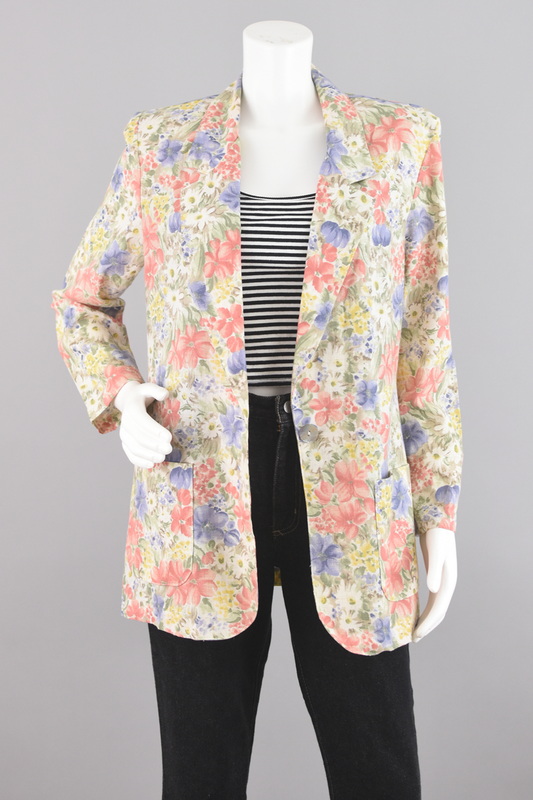 80s Pastel Romantic Floral Print Blazer Medium