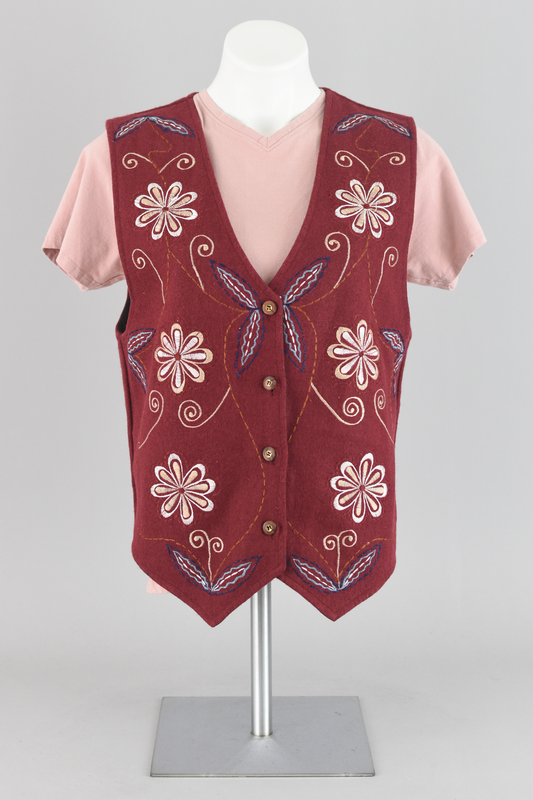 90s Embroidered Floral Wool Hippie Vest Women's Medium