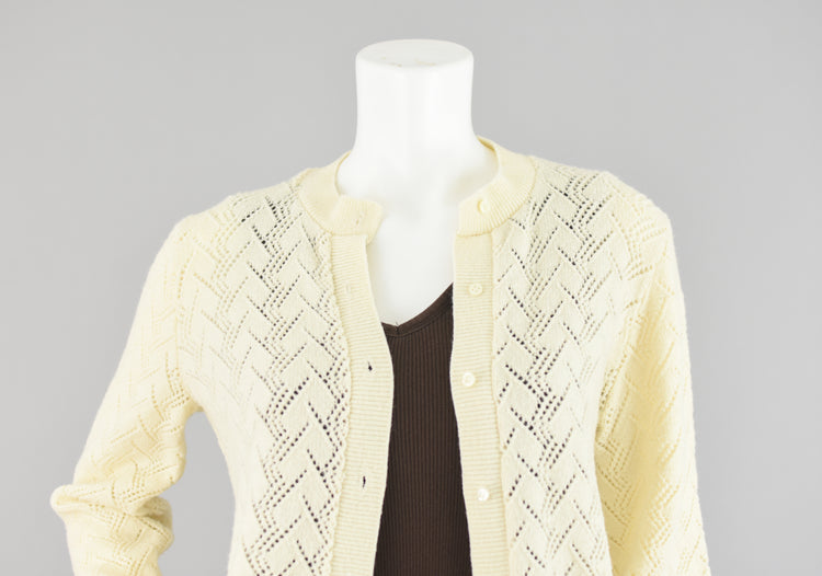 70s Eyelet Crochet Knit Cardigan Women's Small