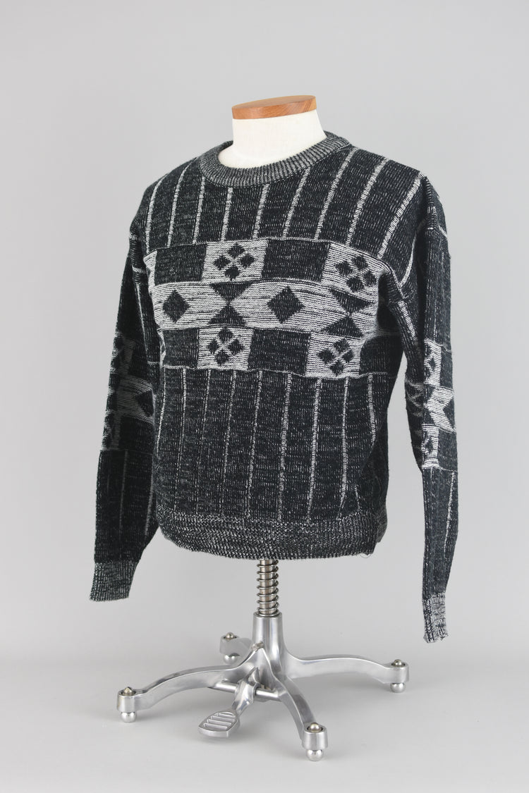 90s Black & Gray Geometric Grunge Sweater Men's Small