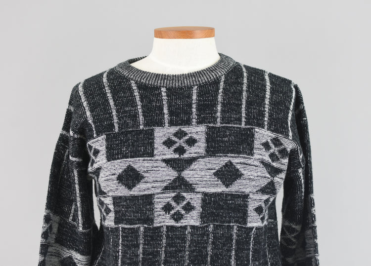 90s Black & Gray Geometric Grunge Sweater Men's Small