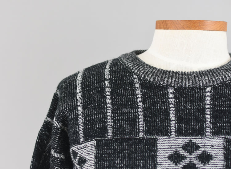 90s Black & Gray Geometric Grunge Sweater Men's Small