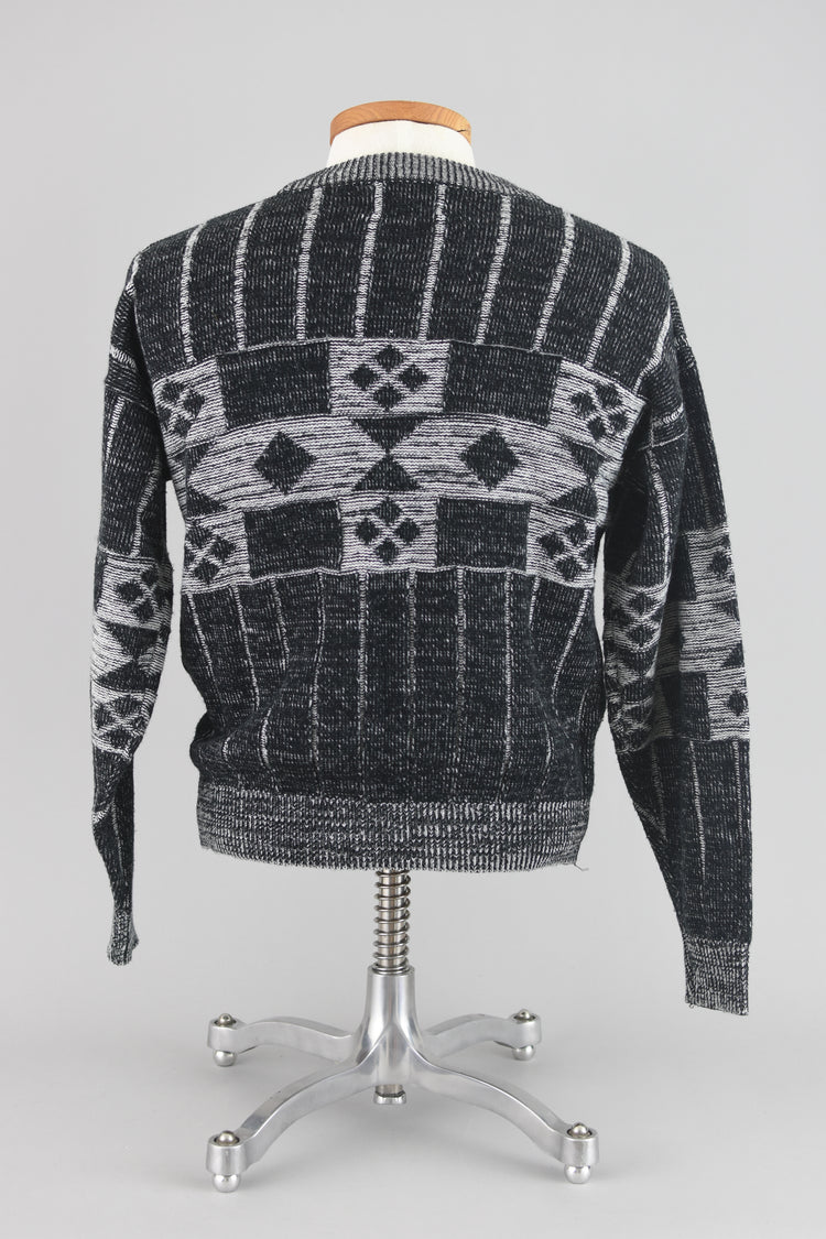 90s Black & Gray Geometric Grunge Sweater Men's Small