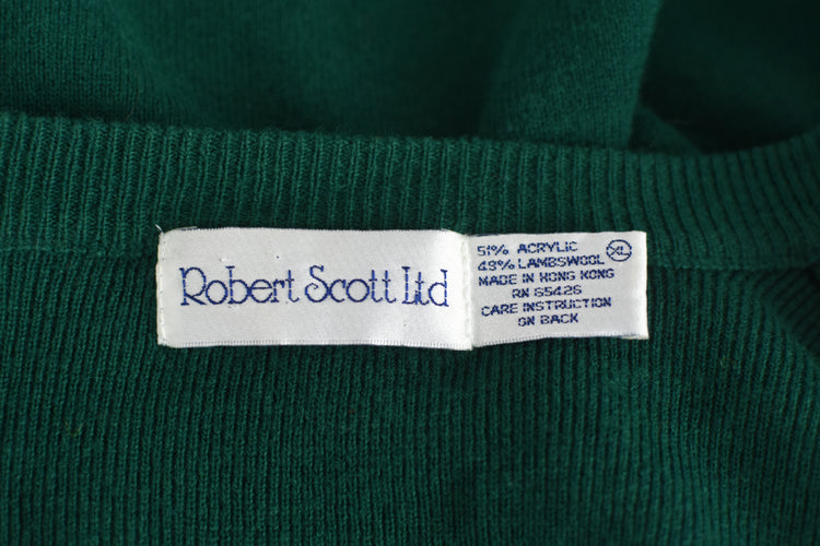 80s Green Lambswool Robert Scott Cardigan Large