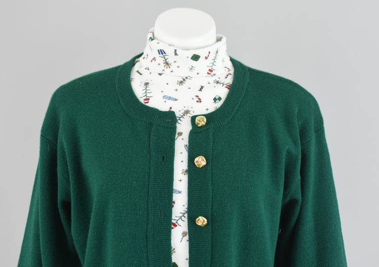 80s Green Lambswool Robert Scott Cardigan Large