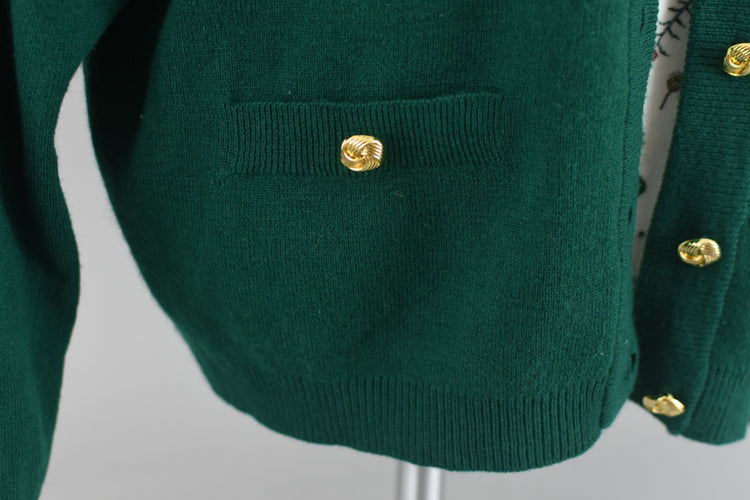 80s Green Lambswool Robert Scott Cardigan Large