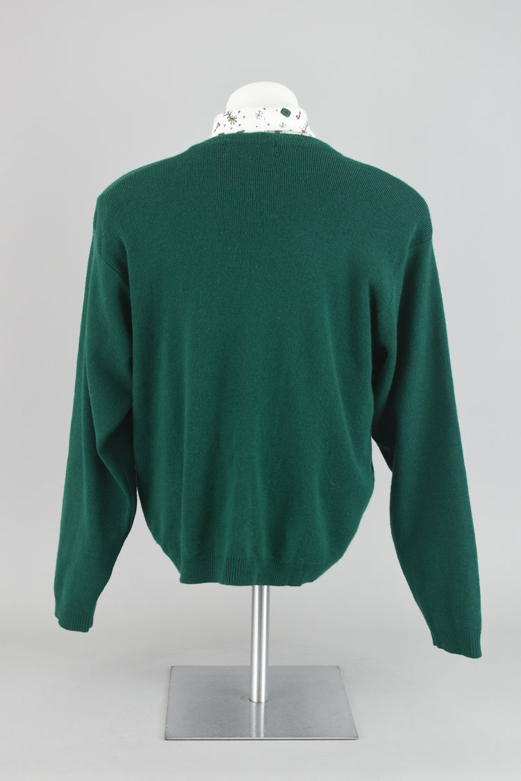 80s Green Lambswool Robert Scott Cardigan Large