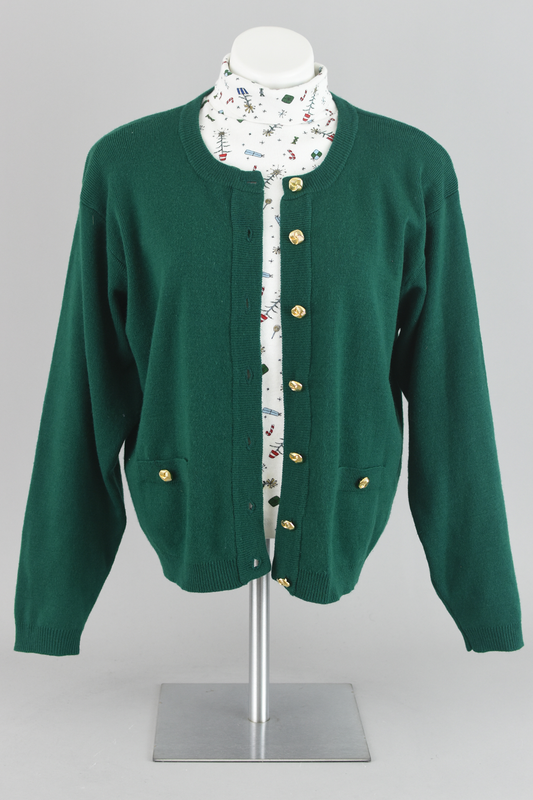 80s Green Lambswool Robert Scott Cardigan Large