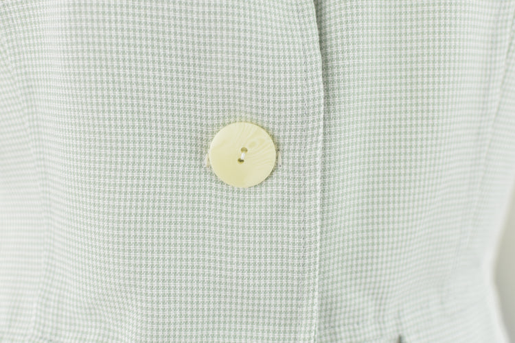 90s Pastel Green Plaid Fitted Blouse Small