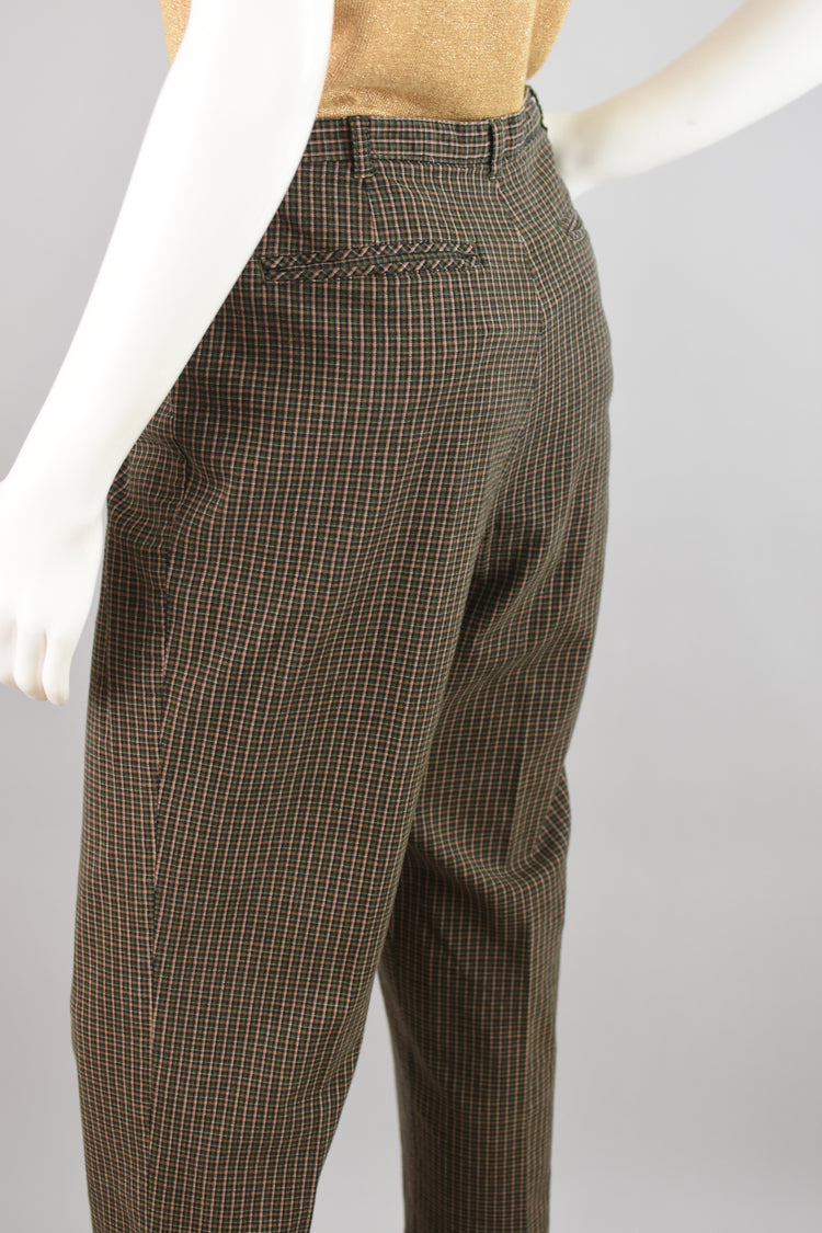 Y2K White Stag Green High Waisted Plaid Pants, Women's Size 14, 32" Waist