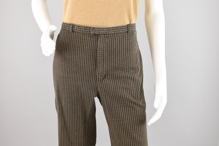 Y2K White Stag Green High Waisted Plaid Pants, Women's Size 14, 32" Waist