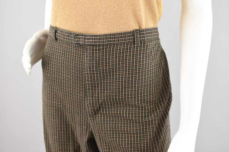 Y2K White Stag Green High Waisted Plaid Pants, Women's Size 14, 32" Waist