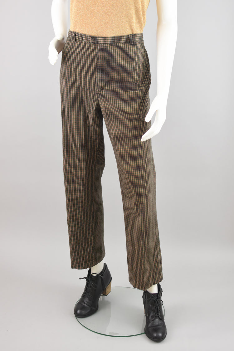 Y2K White Stag Green High Waisted Plaid Pants, Women's Size 14, 32" Waist