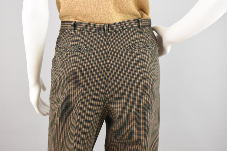 Y2K White Stag Green High Waisted Plaid Pants, Women's Size 14, 32" Waist