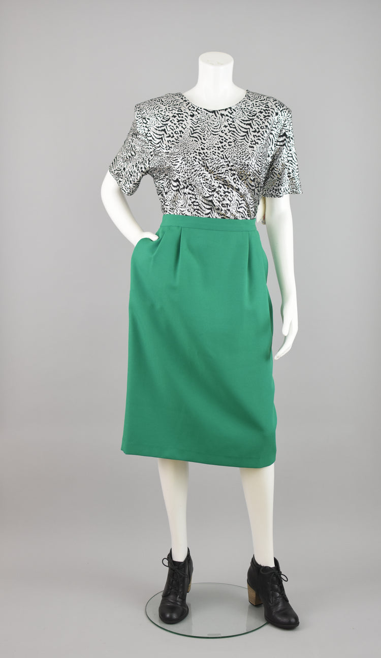 80s Green High Waist Pencil Skirt Women's Size 8, 28" Waistline