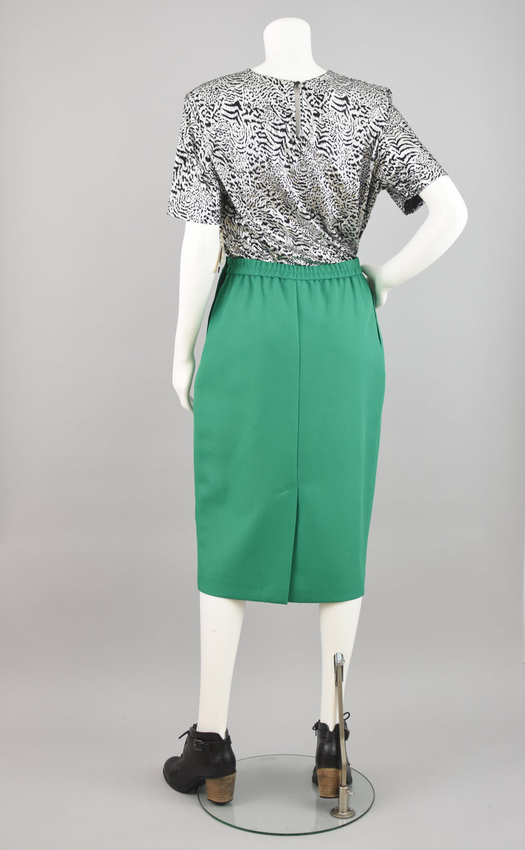 80s Green High Waist Pencil Skirt Women's Size 8, 28" Waistline