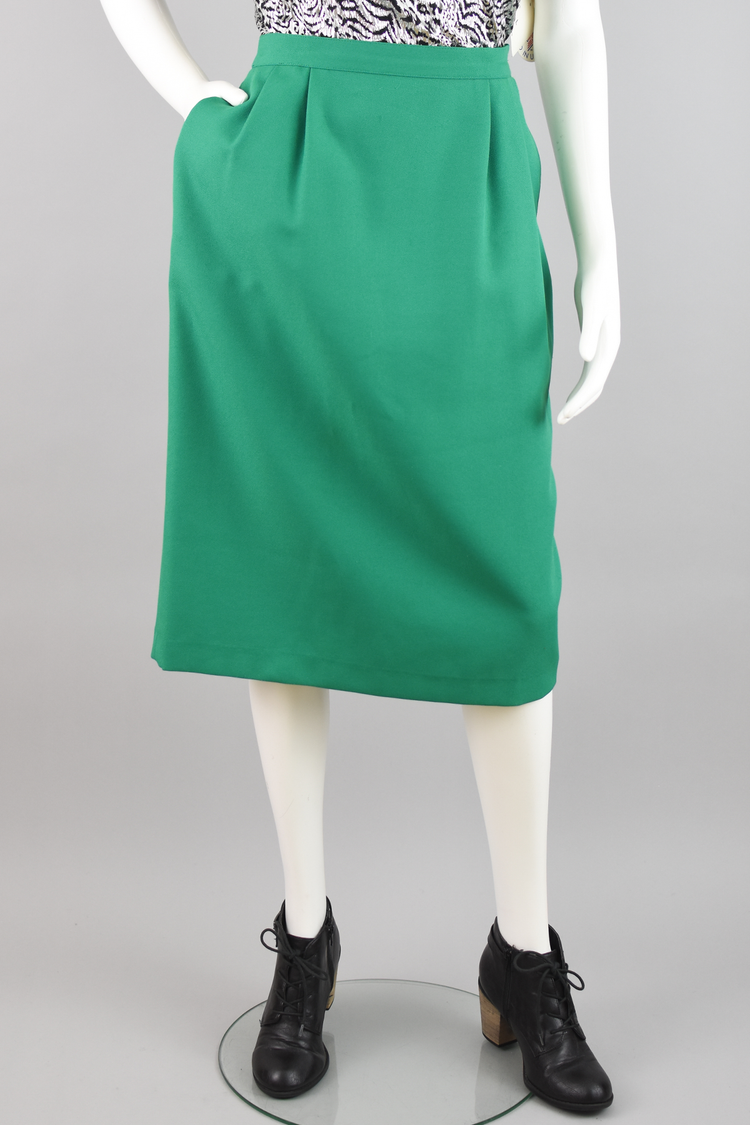 80s Green High Waist Pencil Skirt Women's Size 8, 28" Waistline