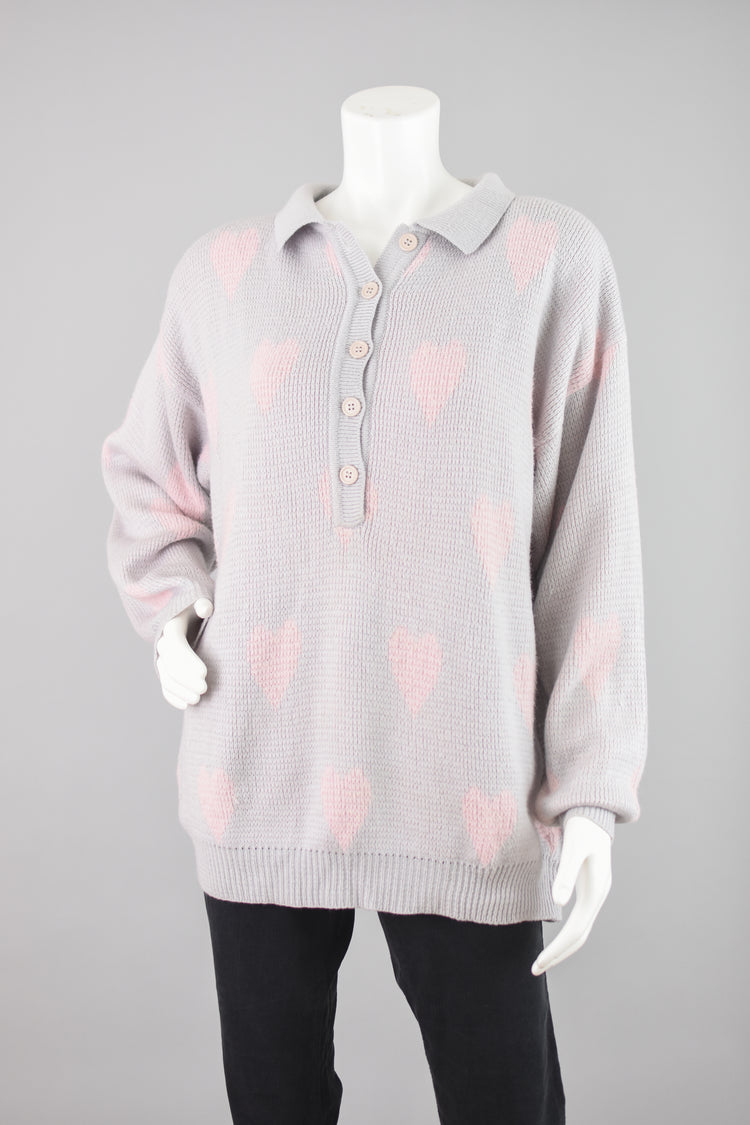 80s Pastel Valentine's Day Hearts Sweater, Women's Size 14 - 16