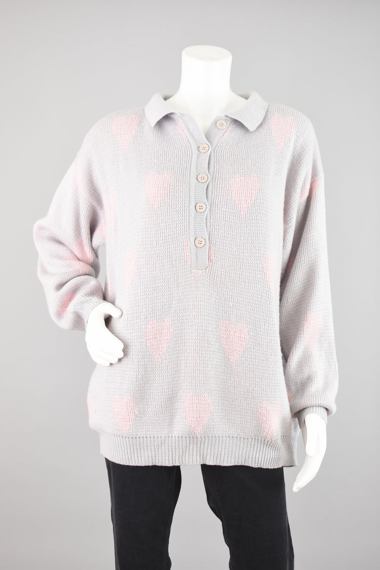 80s Pastel Valentine's Day Hearts Sweater, Women's Size 14 - 16