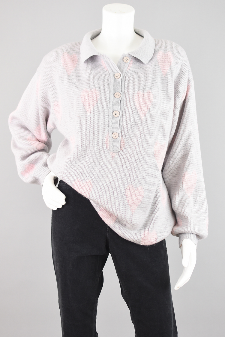 80s Pastel Valentine's Day Hearts Sweater, Women's Size 14 - 16