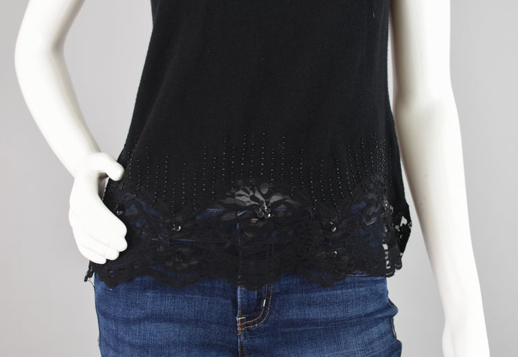 Vintage 90s Jaclyn Smith Classic Black Lace Beaded Cami Top, Women’s Small - Medium