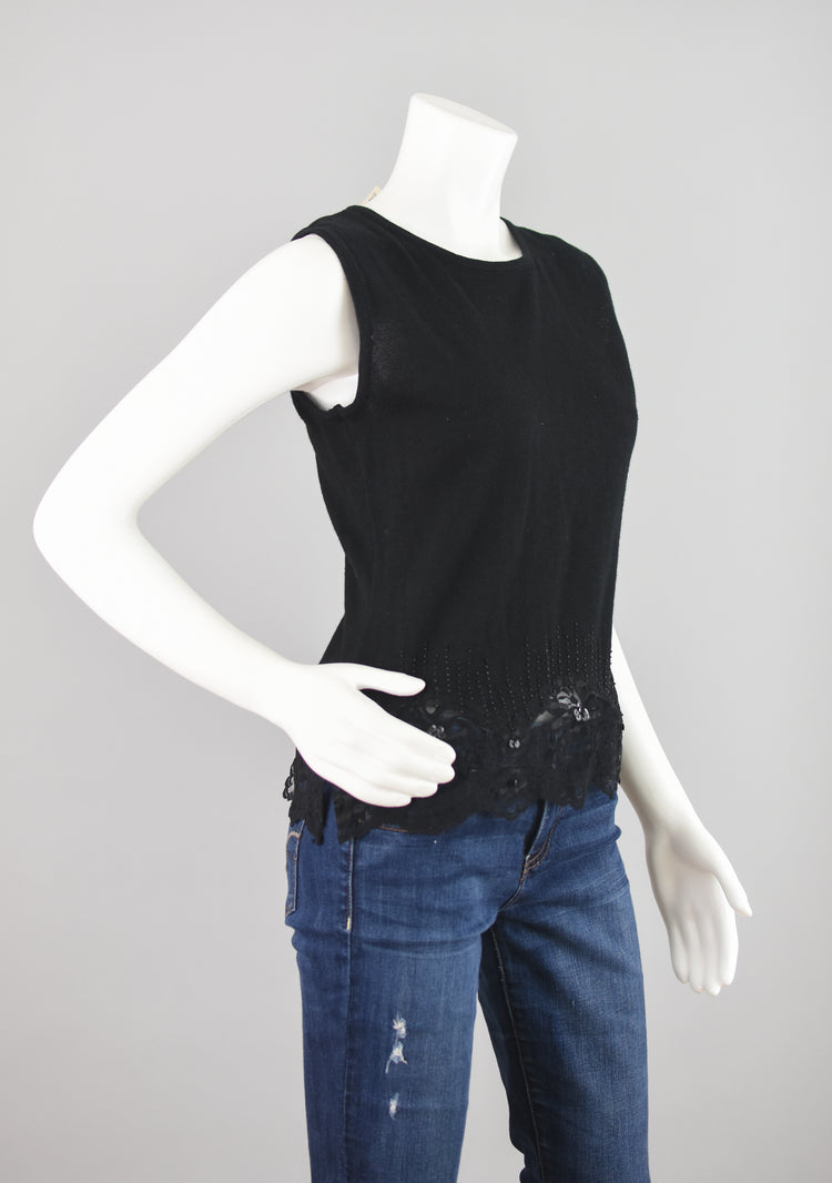 Vintage 90s Jaclyn Smith Classic Black Lace Beaded Cami Top, Women’s Small - Medium