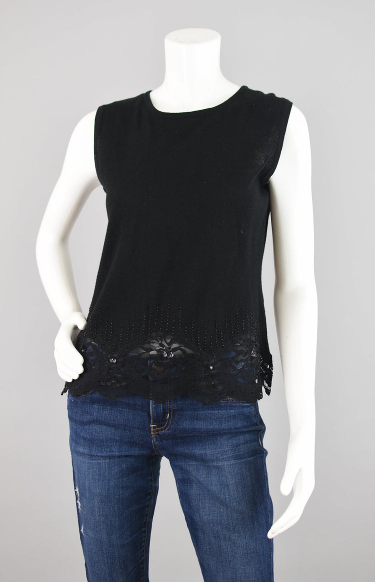 Vintage 90s Jaclyn Smith Classic Black Lace Beaded Cami Top, Women’s Small - Medium