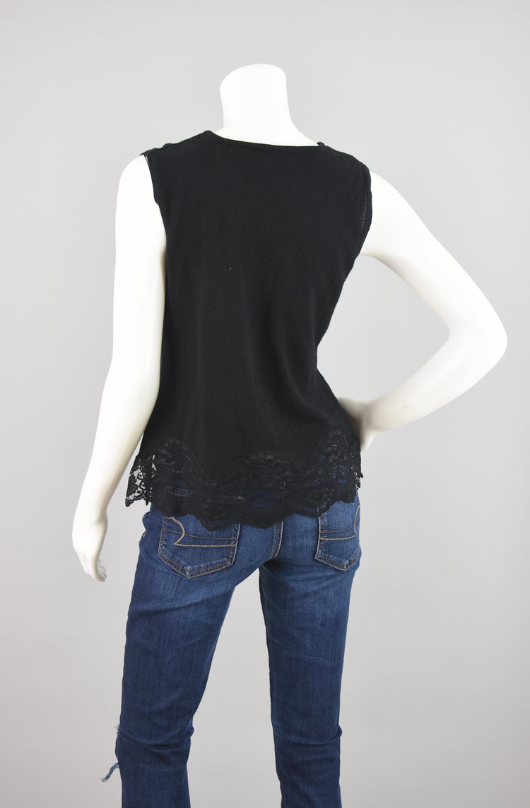 Vintage 90s Jaclyn Smith Classic Black Lace Beaded Cami Top, Women’s Small - Medium