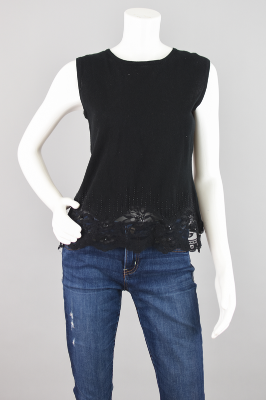 Vintage 90s Jaclyn Smith Classic Black Lace Beaded Cami Top, Women’s Small - Medium