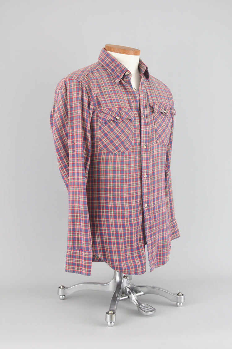 70s Plaid Button Down Shirt Unisex Small - Medium