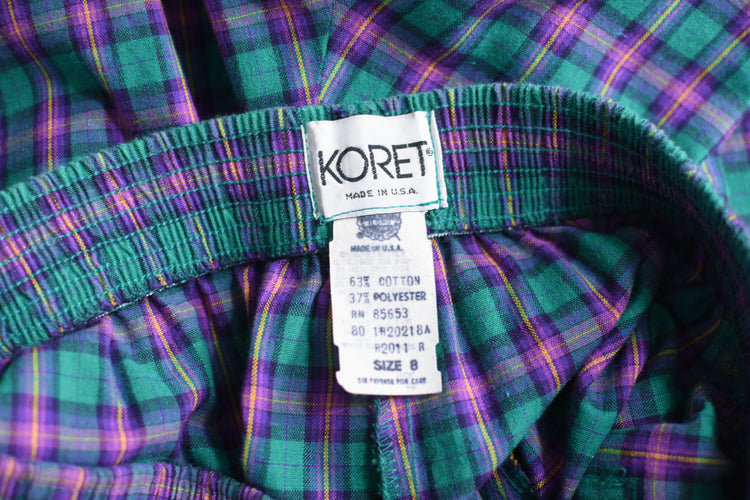 70s Koret Purple & Green Plaid High Rise Mom Pants, Women's Size 8, 28" Waist