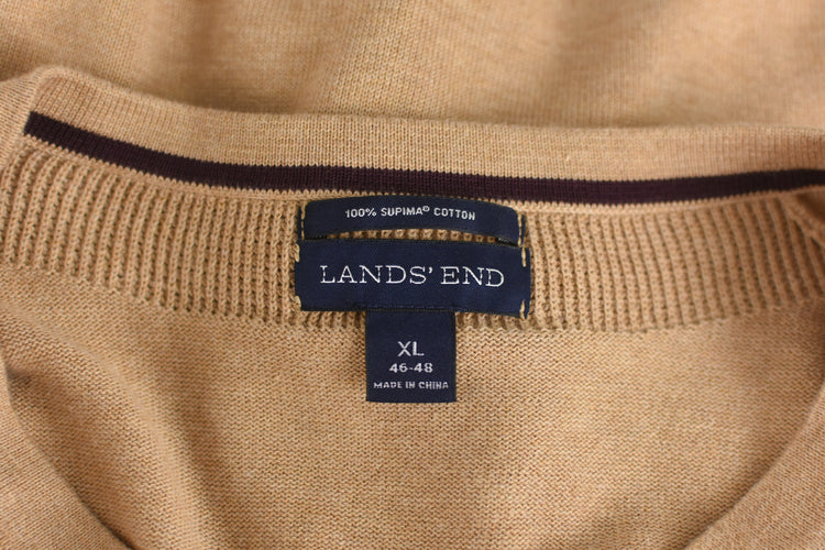 Vintage Lands End Brown V-neck Sweater Men's Extra Large