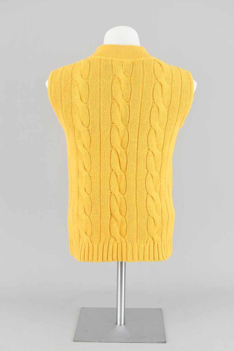 80s Yellow Cable Knit Sleeveless Mockneck Sweater Small