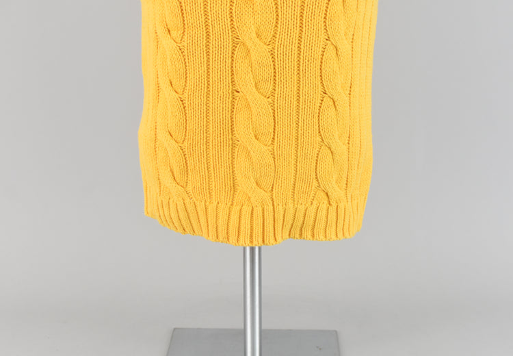 80s Yellow Cable Knit Sleeveless Mockneck Sweater Small