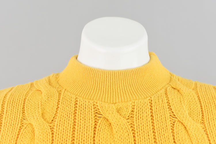 80s Yellow Cable Knit Sleeveless Mockneck Sweater Small