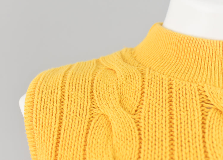 80s Yellow Cable Knit Sleeveless Mockneck Sweater Small