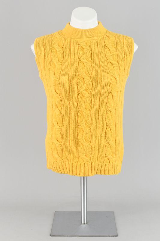 80s Yellow Cable Knit Sleeveless Mockneck Sweater Small