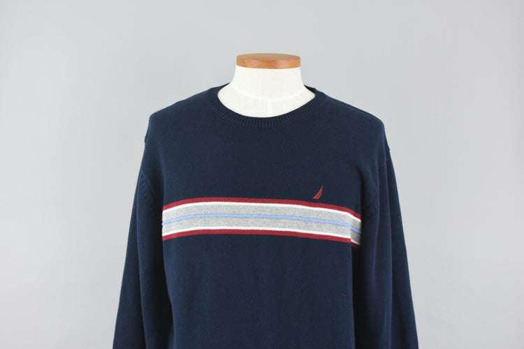 90s Nautica Striped Dark Blue Sweater Men's XL