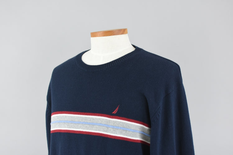 90s Nautica Striped Dark Blue Sweater Men's XL