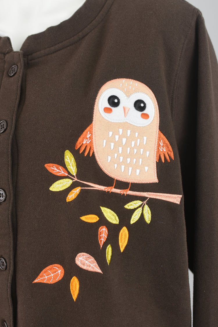 90s Brown Embroidered Owl Cardigan Large