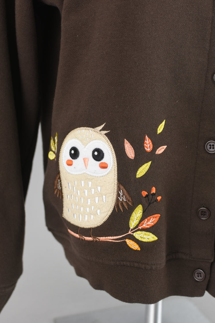 90s Brown Embroidered Owl Cardigan Large