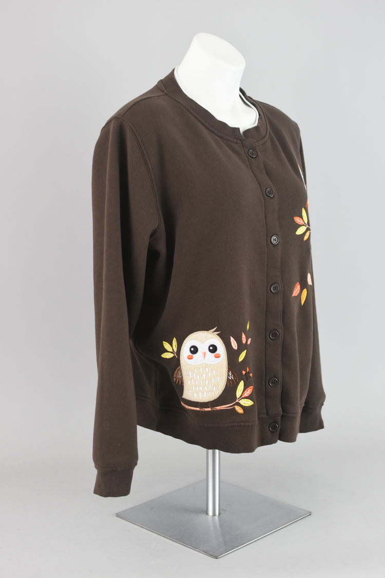 90s Brown Embroidered Owl Cardigan Large